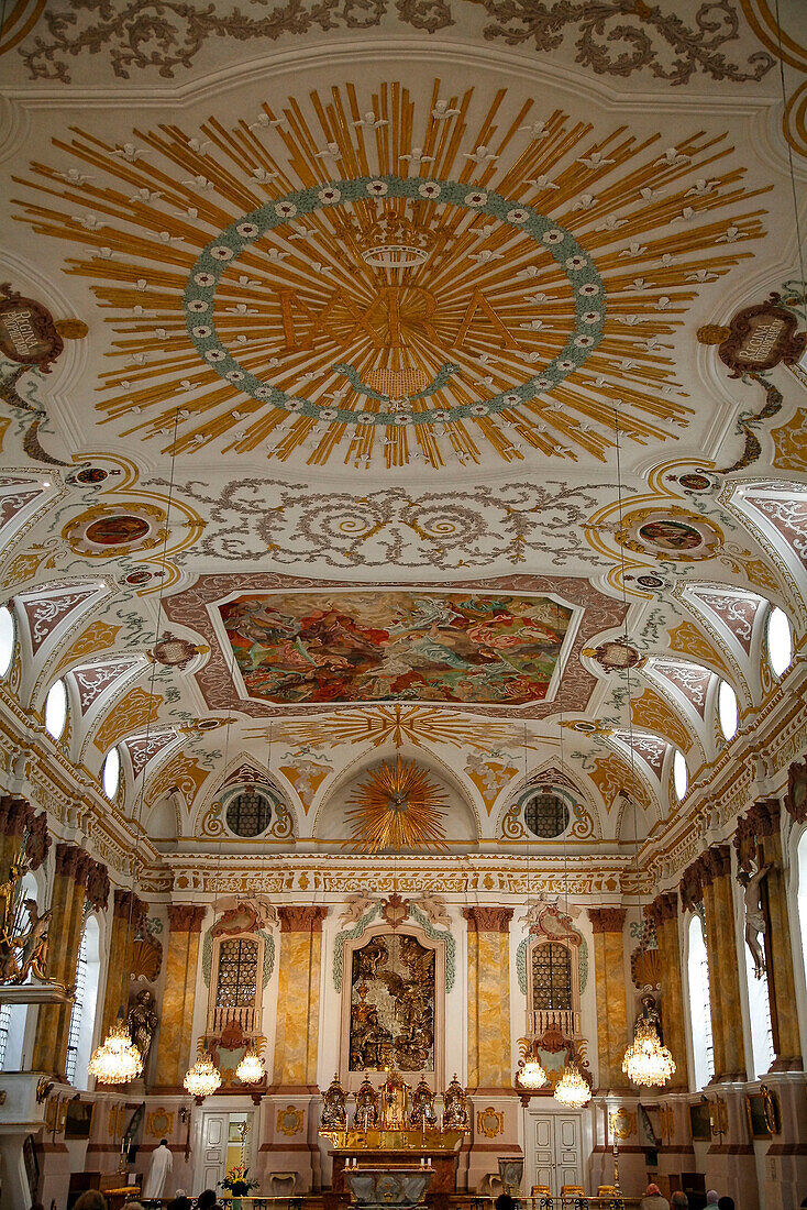 Buergersaalkirche, baroque , rich ornaments at the ceiling, Munic , Bavaria, Germany
