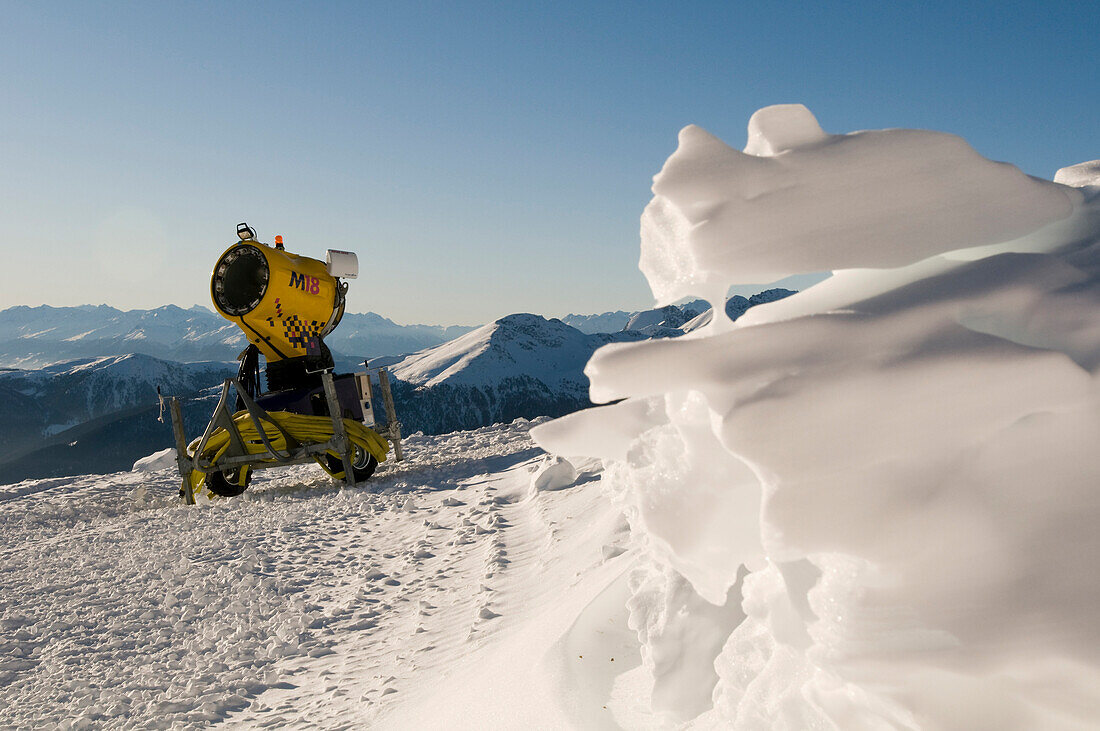 Snow cannon, Reinswald skiing area, Sarn valley, South Tyrol, Italy