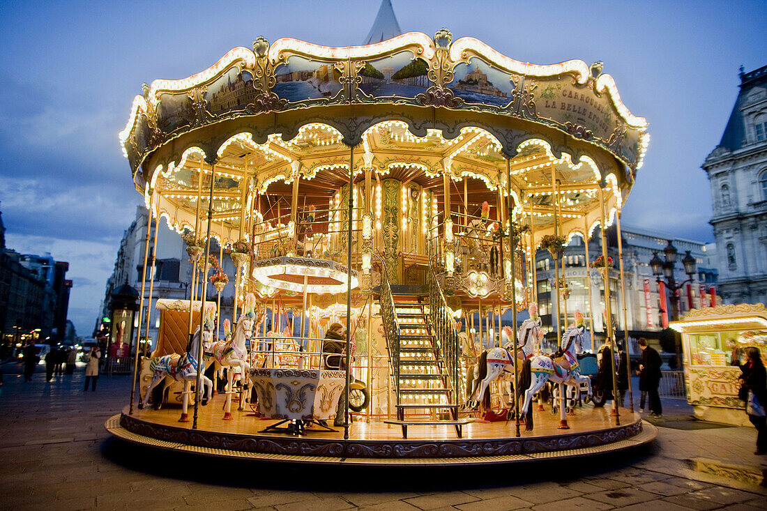 Carousel in front of Hotel de Ville, Paris. France