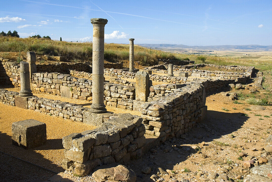 House, ruins of the town of Numancia (Numantia), Roman section. Near Garray, Soria province, Castile-Leon, Spain
