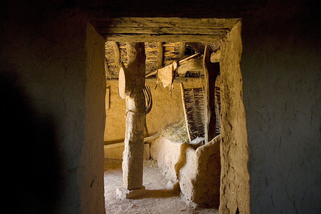 Replica of house in Numancia (Numantia) archaeological site. Near Garray, Soria province, Castile-Leon, Spain