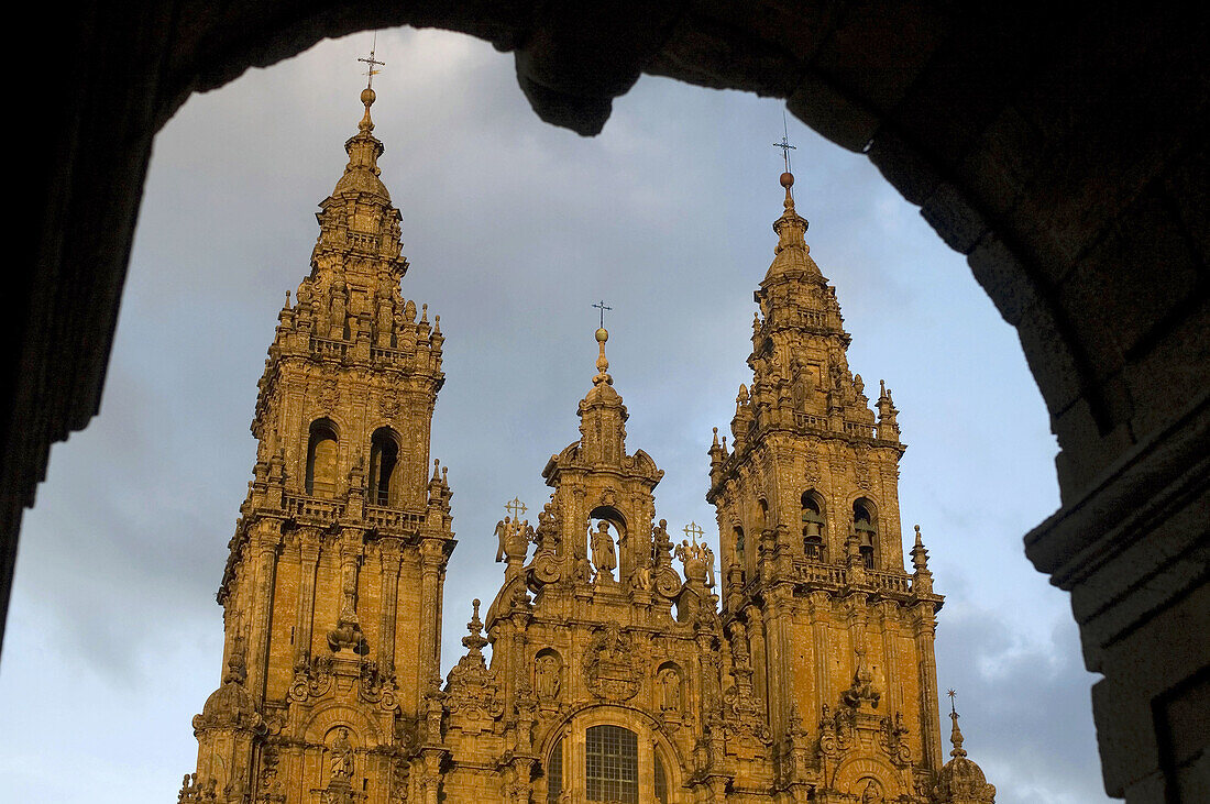Main front of cathedral, Santiago de Compostela. La Coruña province, Galicia, Spain