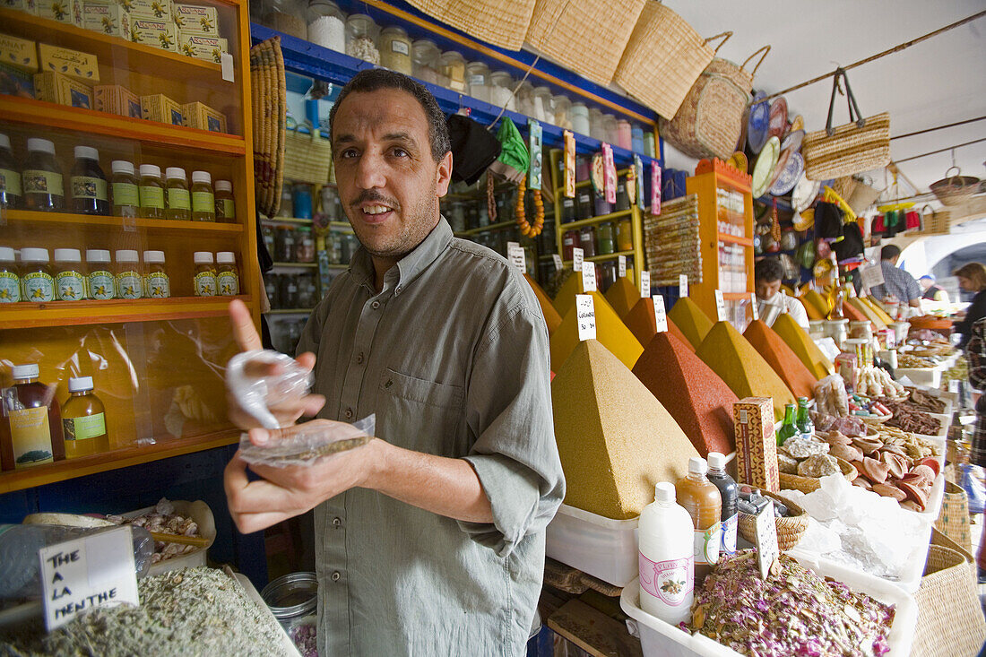 Spices seller in the old city, Essaouira, Morocco