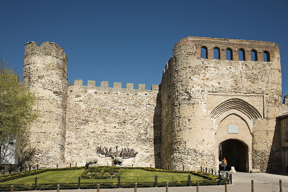 Puerta de la Villa town gate, mudejar medieval walls, Coca. Segovia province, Castilla-Leon, Spain