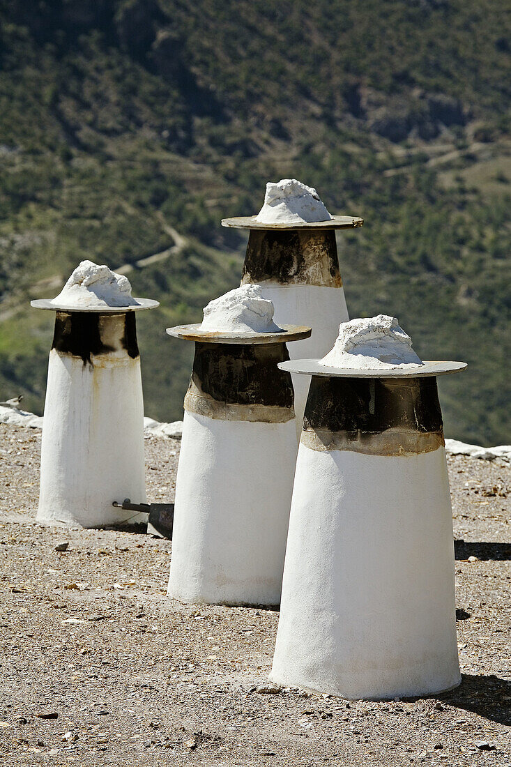 Chimneys, Pampaneira in Barranco del Poqueira, Alpujarras. Granada province, Andalucia, Spain