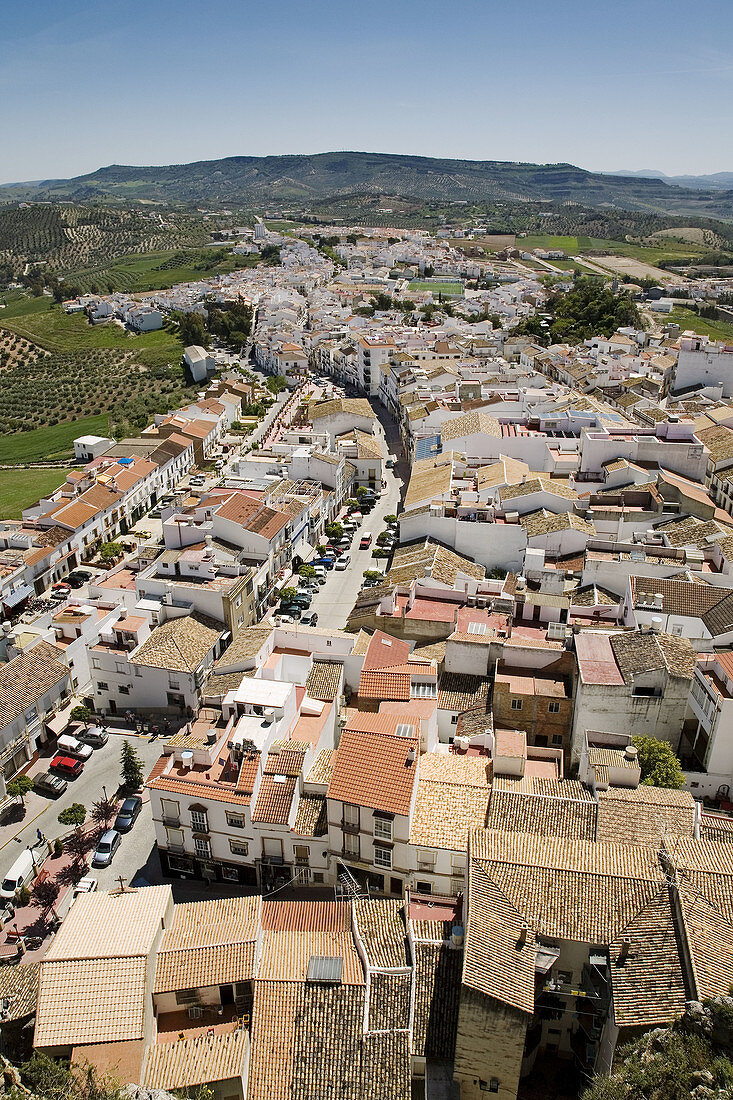 Olvera as seen from the Arab castle. Pueblos Blancos (white towns), Cadiz province, Andalucia, Spain