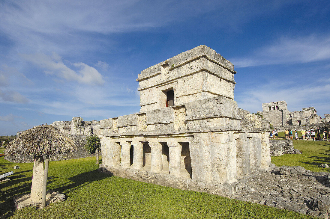Temple of the Frescos, Mayan ruins of Tulum (1200-1524). Quintana Roo, Yucatan Peninsula, Mexico
