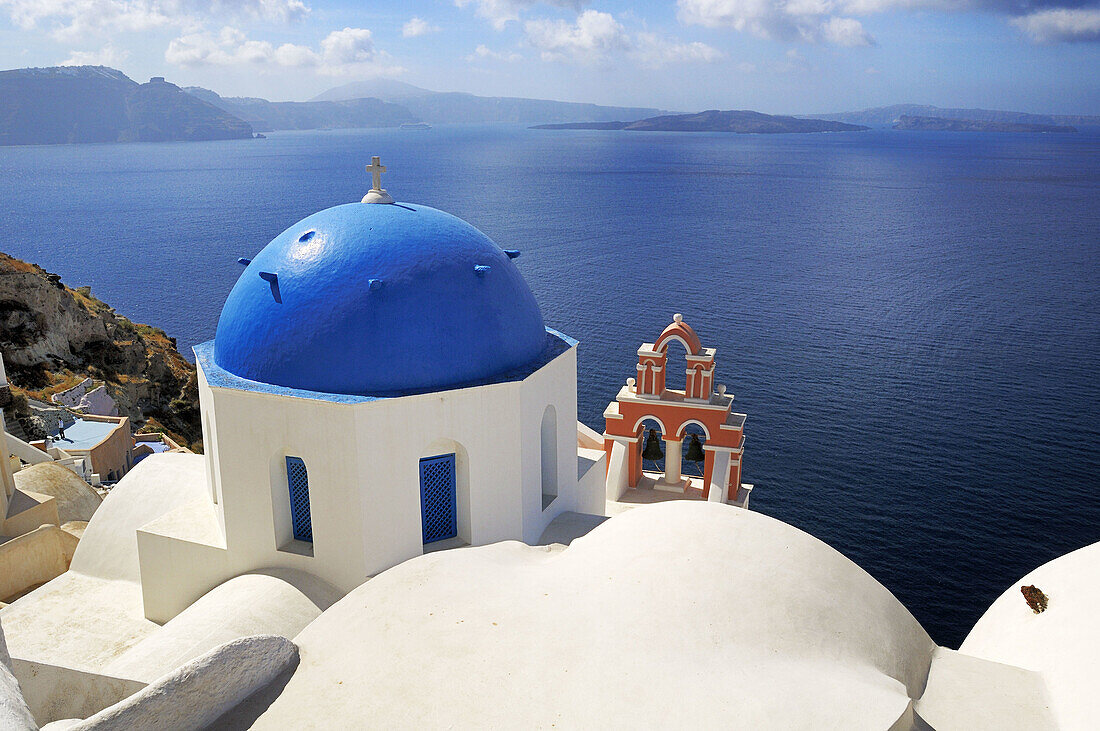 Blue, Church, Crater, Domed, Greece, Island, Of, Santorini, Thera, Thira, N45-764419, agefotostock