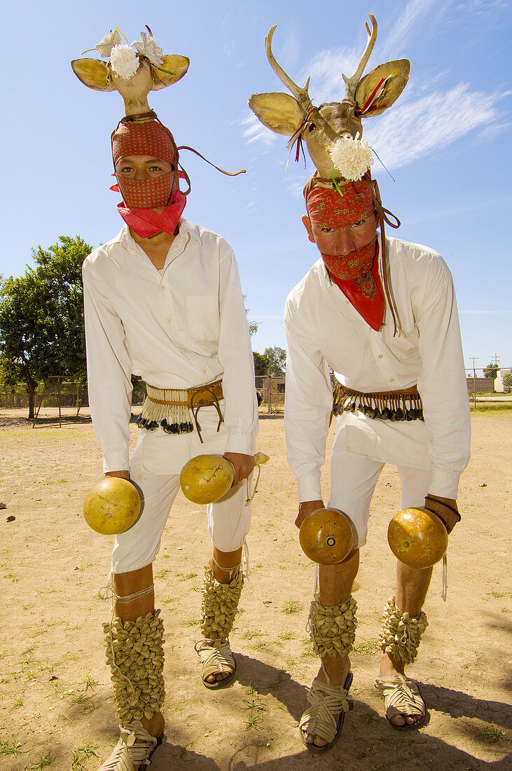 Mayo Indian men perform the Dance of the Deer, Tehueco near El Fuerte, Mexico