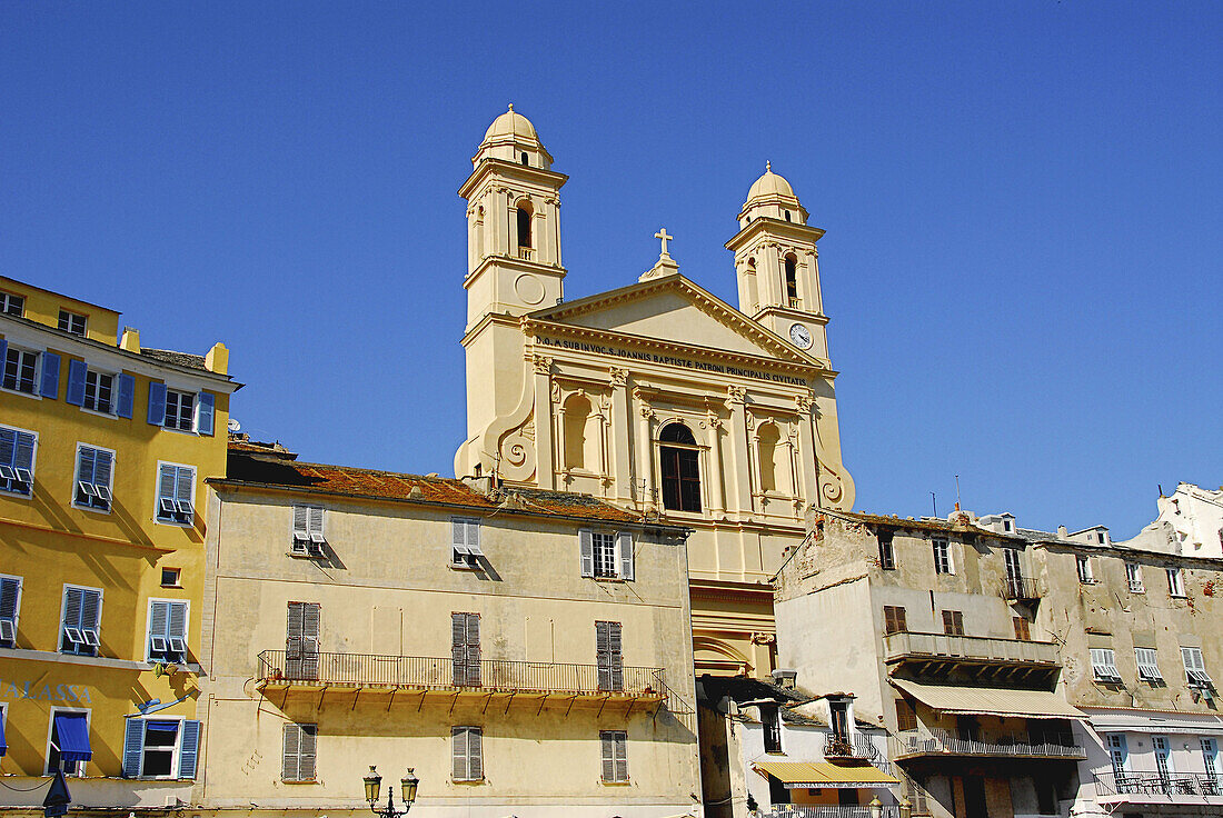 Church of Saint-Jean-Baptiste and waterfront, Bastia. Haute-Corse, Corsica, France