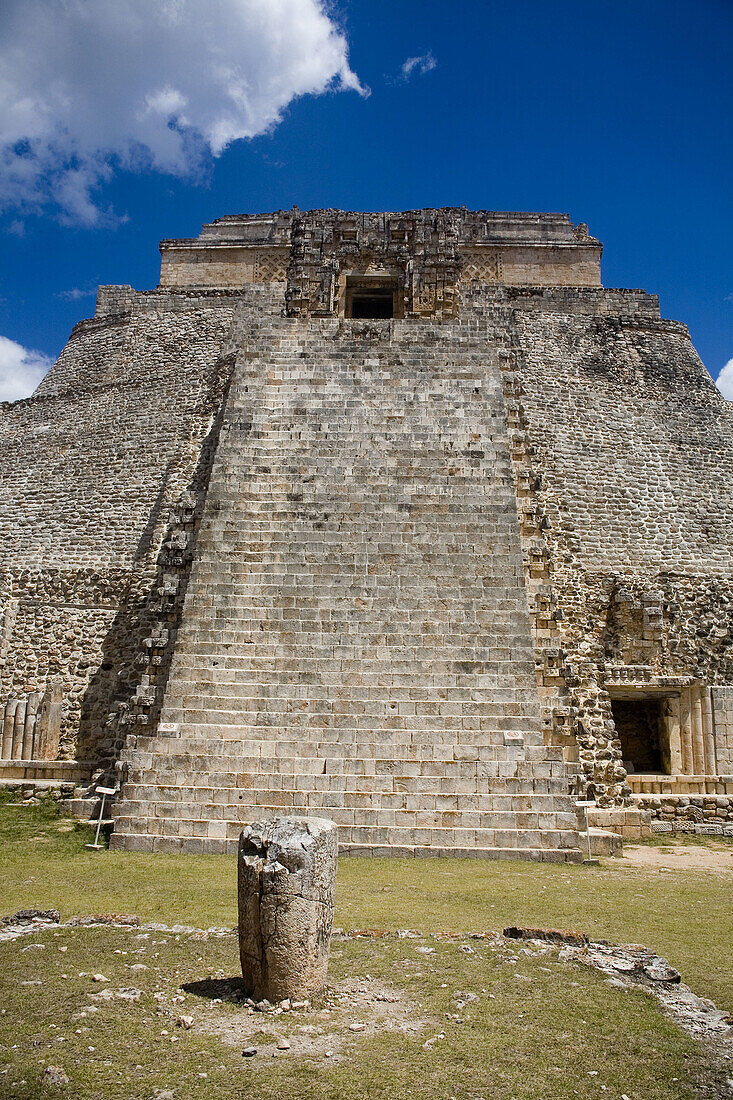 Pyramid of the Magician in Pre-Columbian mayan ruins of Uxmal. Yucatan, Mexico