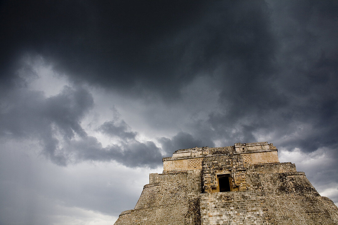 Pyramid of the Magician in Pre-Columbian mayan ruins of Uxmal. Yucatan, Mexico