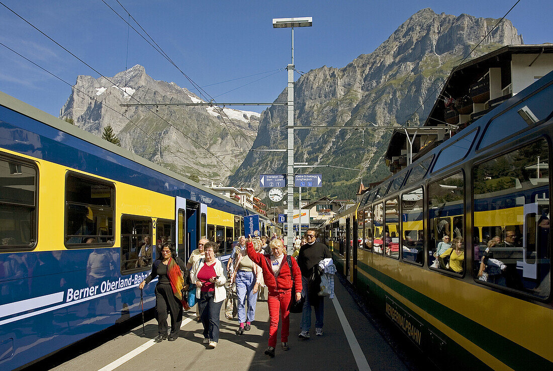 Berner Oberland-Bahn train at Grindelwald Station, Switzerland