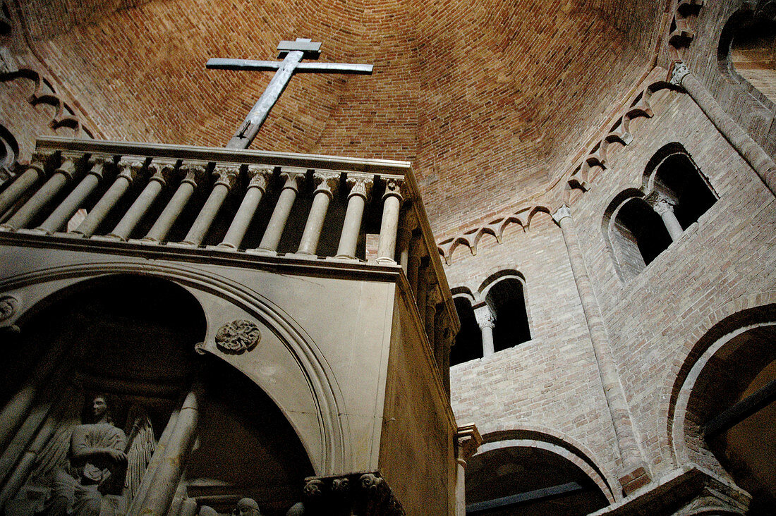 Bologna Italy, the pulpit of Santo Sepolcro church, part of the complex of the basilica di Santo Stefano