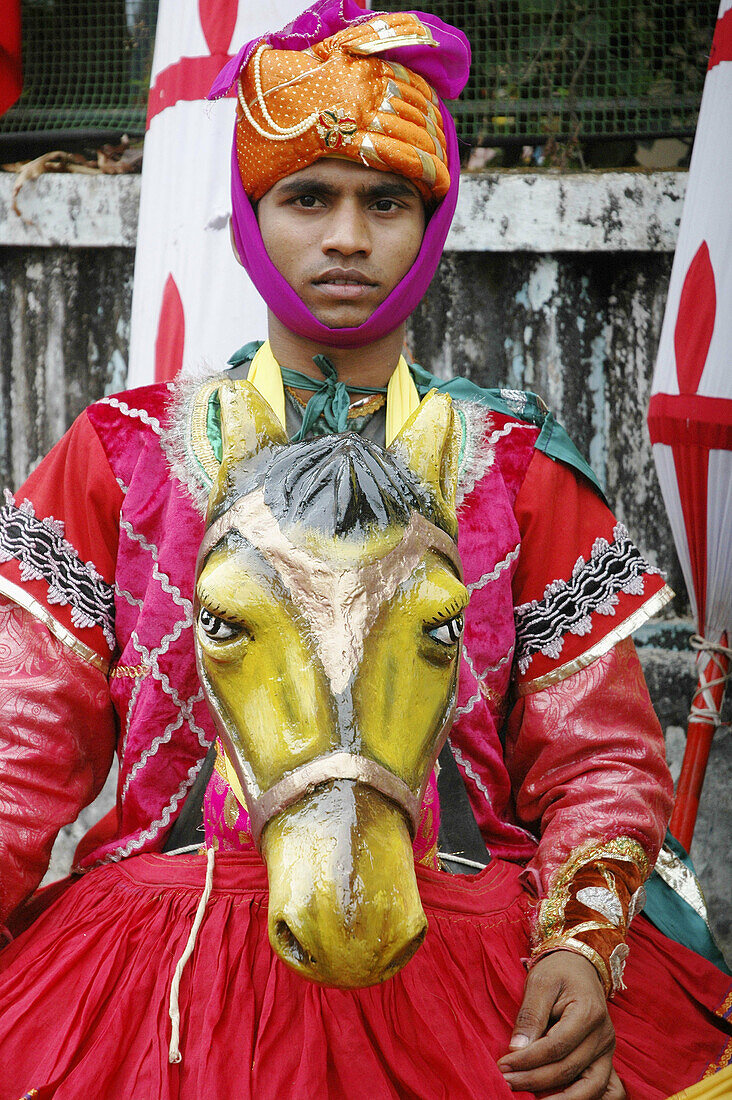 Panjim Goa, India, figurant at Holi feast parade