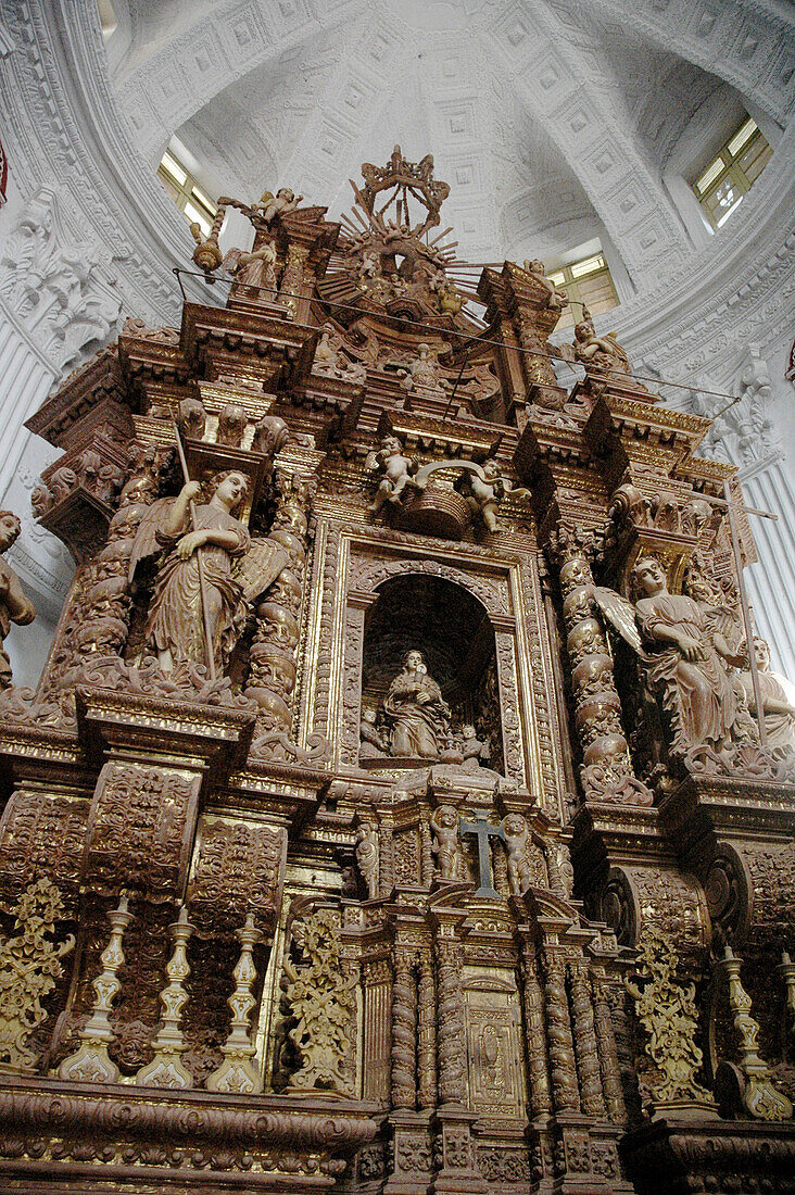 Old Goa Goa, India, the baroque altar of the St  Cajetan church