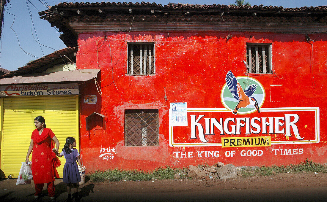 Santa Cruz, near Panjim Goa, India, mural pubblicity of Kingfisher beer