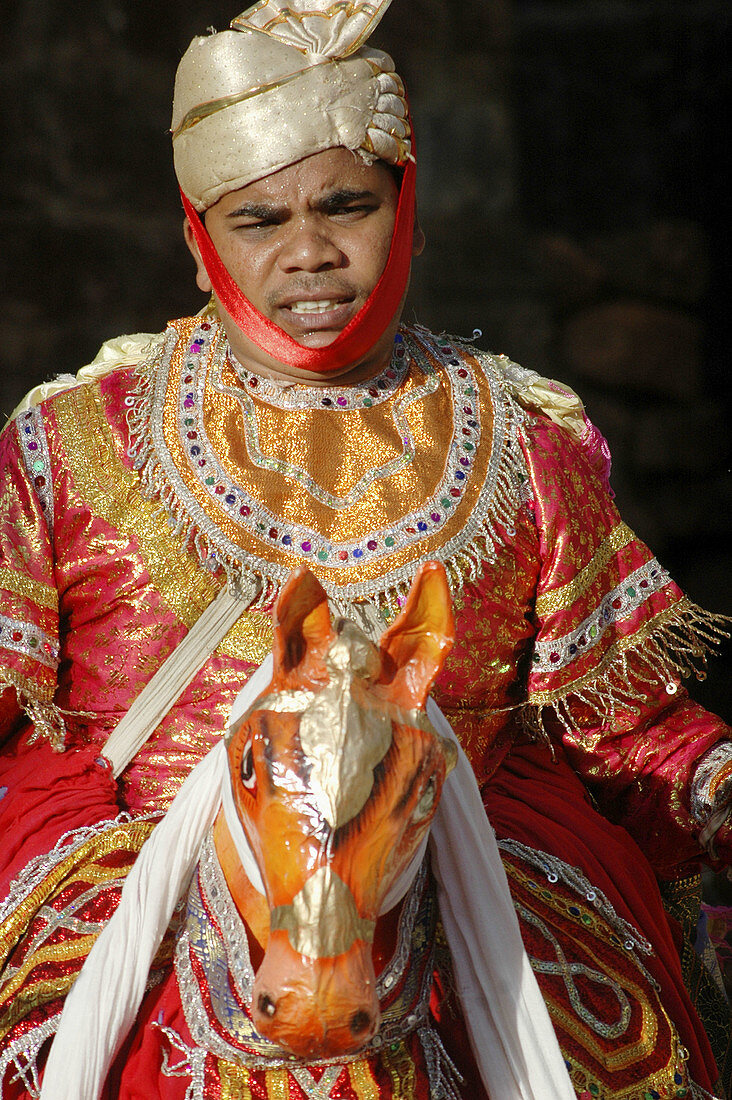 Mapusa Goa, India, a figurant at Shigmotsav parade