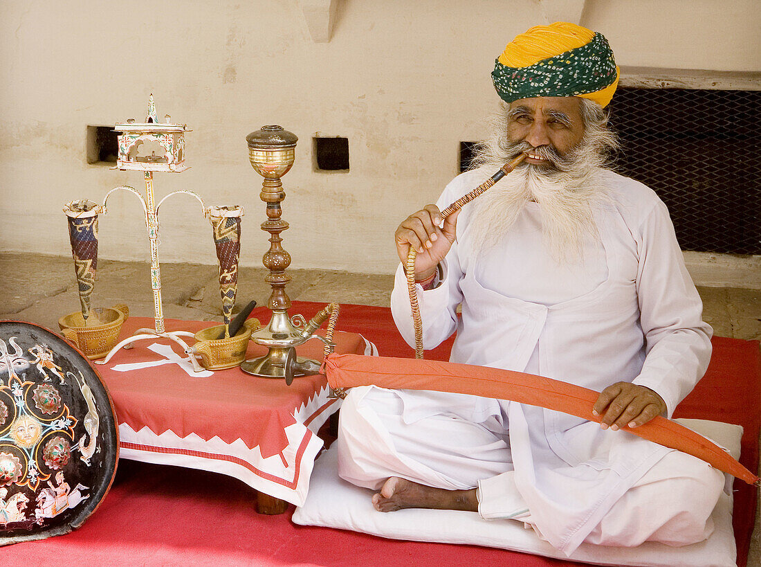 Opium Pipe Smoker, Mehrangarh Fort, Jodhpur, Rajasthan, India