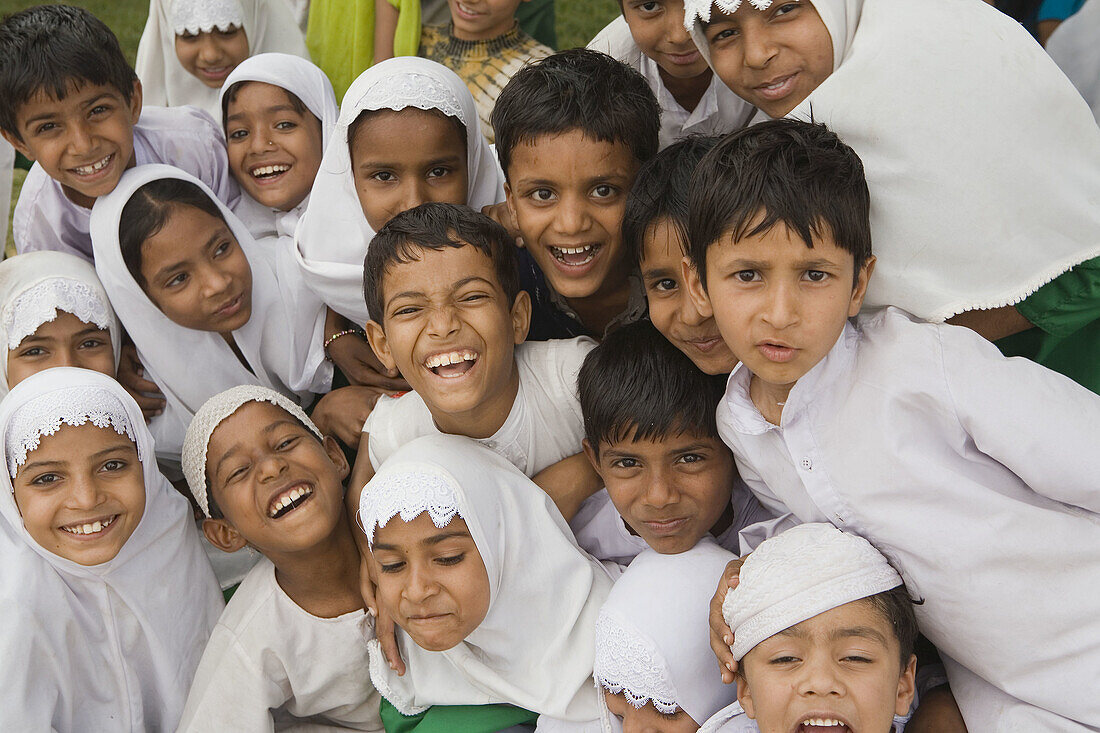 Muslim Children having Fun Being Photographed, Jodhpur, Rajasthan, India