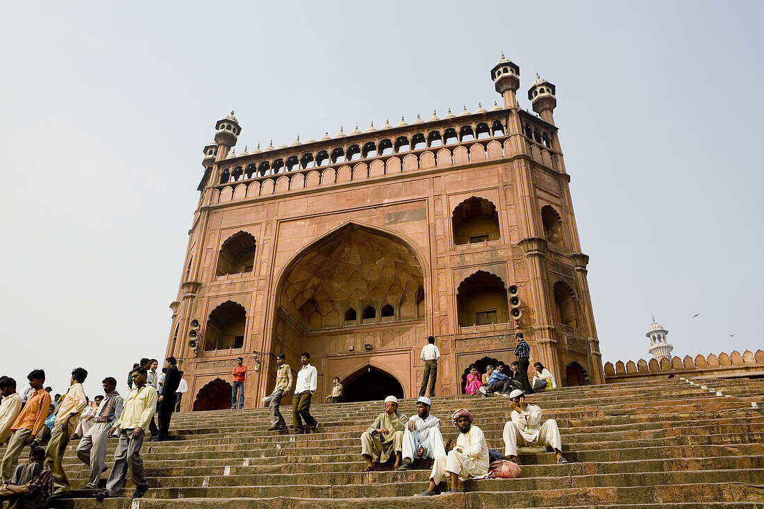 Pilgrims at the Entrance Gate to the Jami Masjid Mosque, New Dehli, India