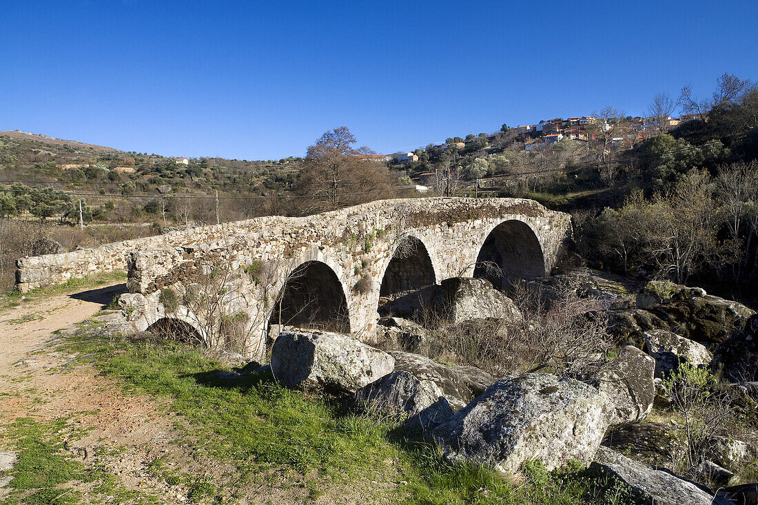 Stone bridge. San Esteban de la Sierra. Salamanca province. Castile-Leon. Spain