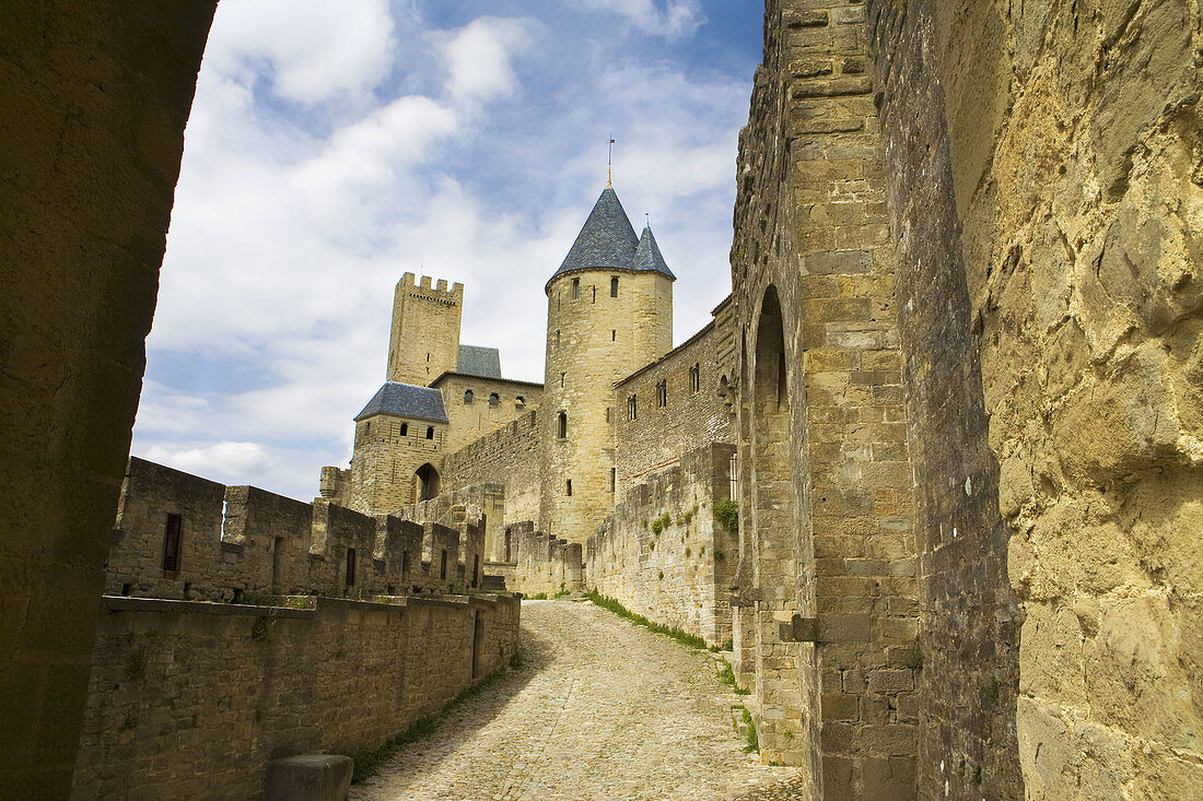 Fortress and castle, the medieval city of Carcassonne, La Cité, Carcassonne, France.
