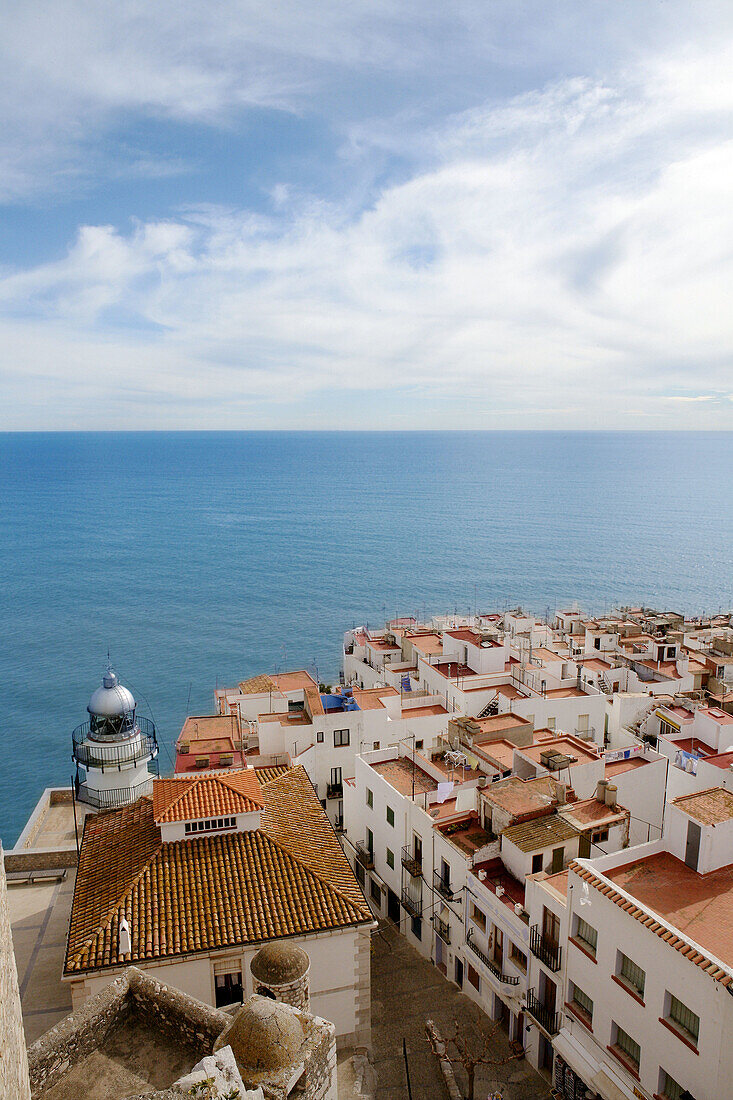 Peñiscola Luftaufnahme. Provinz Castellon, Comunidad Valenciana, Spanien