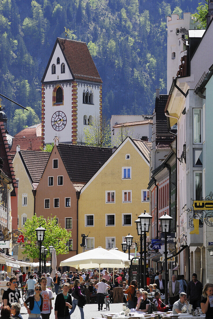 Pedestrian area in Old Town, Fuessen, Allgaeu, Swabia, Bavaria, Germany