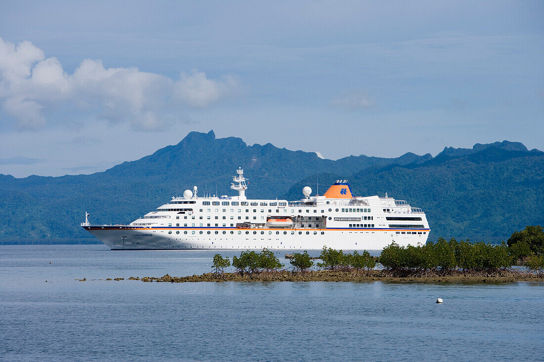 Cruiseship MV Columbus anchoring off Savusavu, Vanua Levu, Fiji Islands, South Pacific, Oceania