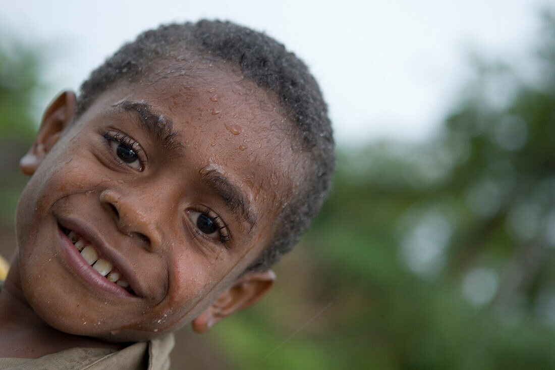 Cheerful fijian boy, Navala, Viti Levu, Fiji Islands, South Pacific, Oceania