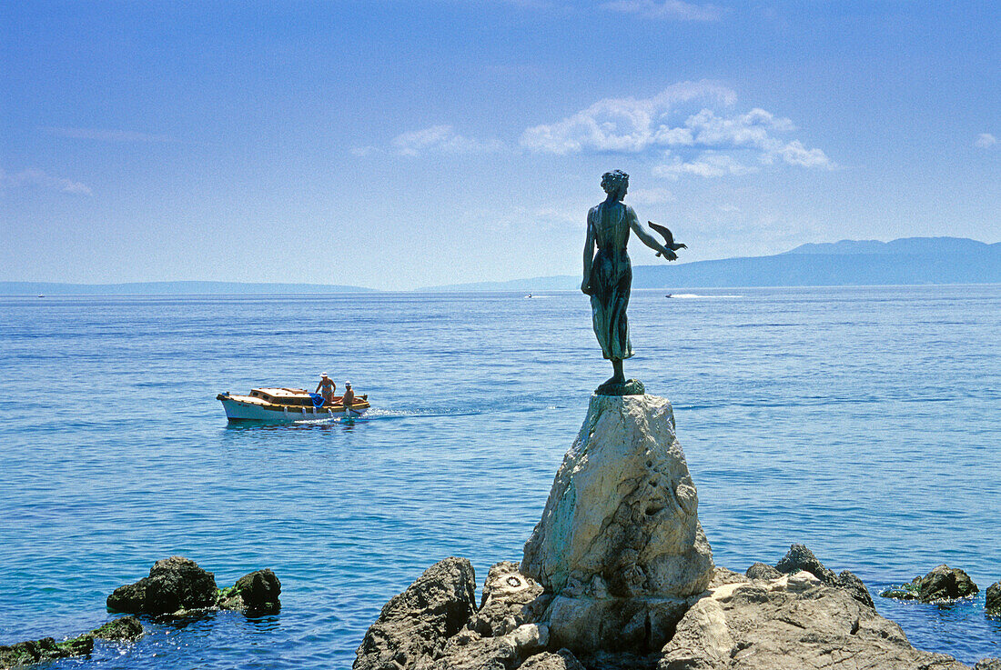 Statue at the port entrance under blue sky, Opatija, Croatian Adriatic Sea, Istria, Croatia, Europe