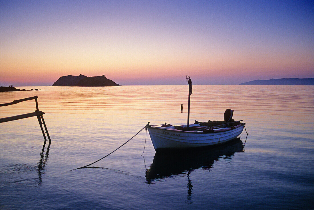 Fishing boat at dusk, Island of Lesbos, Greece, Europe