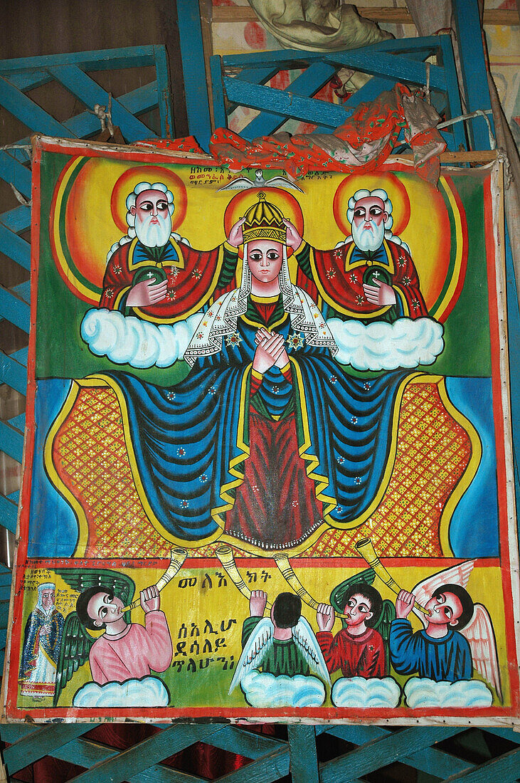 ETHIOPIA  17th –19th century murals in New Gondar style, inside Saint Teclaima church  Axum