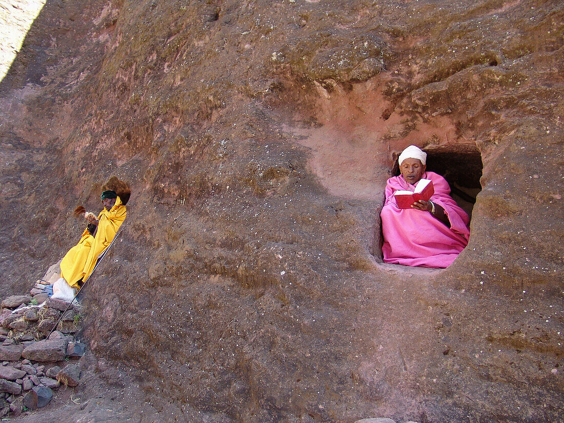 ETHIOPIA  Monks staying in the caves near the churches of Lalibela