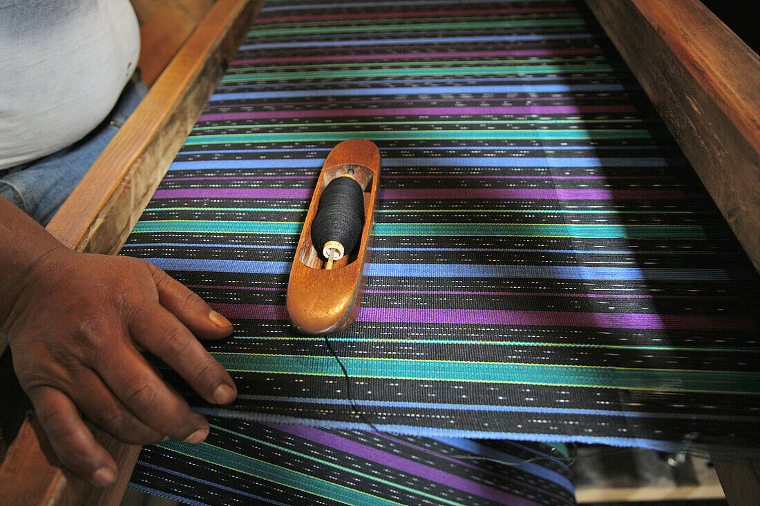 GUATEMALA  Gabriel Perez, native Guatemalan weaver, at work  Detail   Santa Catarina Palopo, on Lake Atitlan