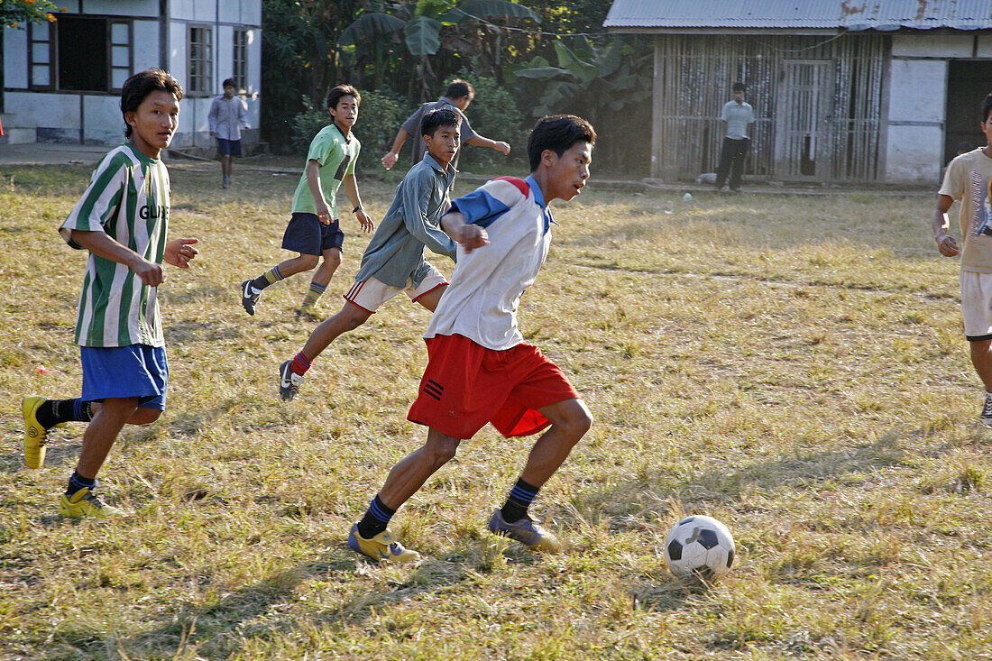 Myanmar  Catholic semonarians playing football, Myitkyina, a largely Kachin community in north Burma near the Chinese border