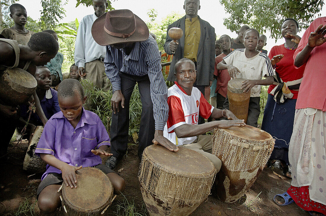 UGANDA  The Kyayaaye Roman Catholic primary school in Kayunga District  Women dancing at the school