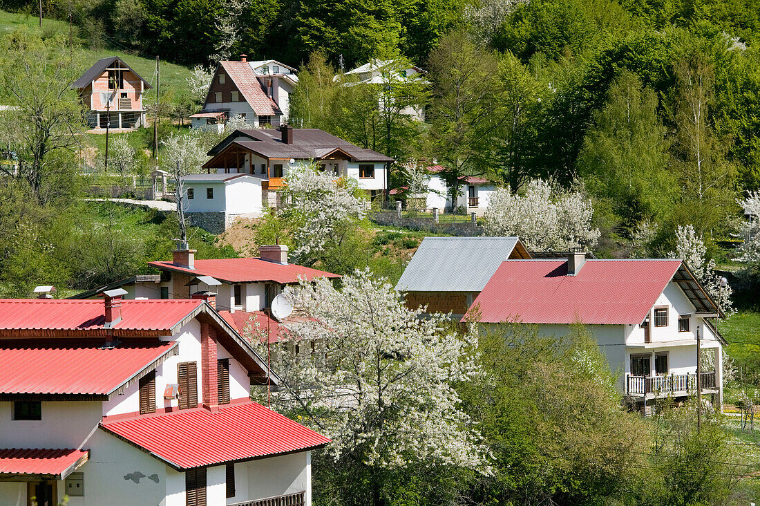 Macedonia. Mavrovo National Park. Mavrovo village. Houses