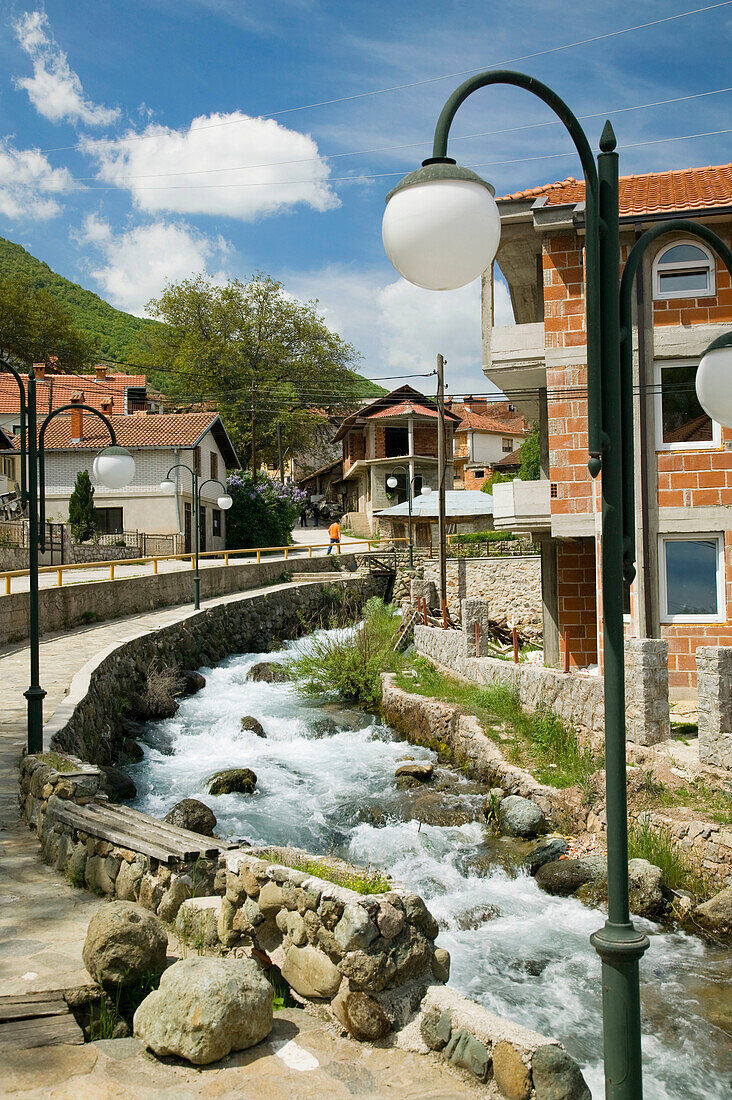 Macedonia. Vevcani. Vevcani Village and town waterfall/rapids