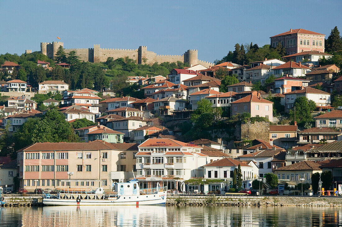 Macedonia. Ohrid. Morning View of Old Town and Car Samoils Castle