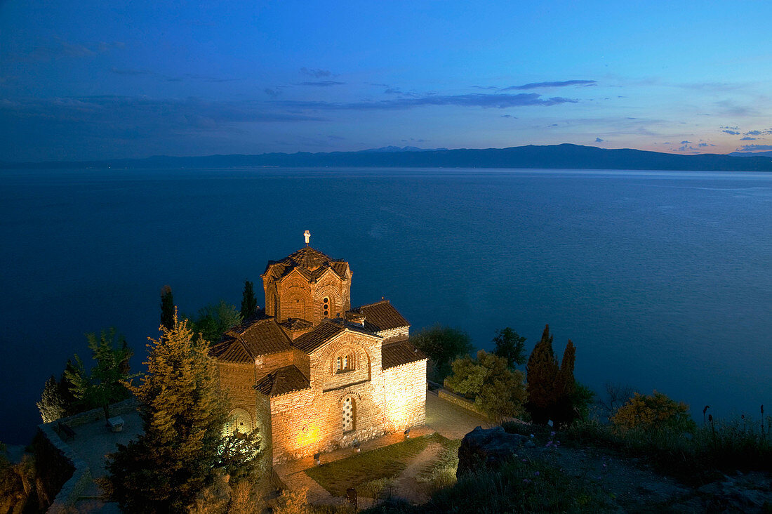 Macedonia. Ohrid. Sveti Jovan at Kaneo Church (13th century) and Lake Ohrid / Evening