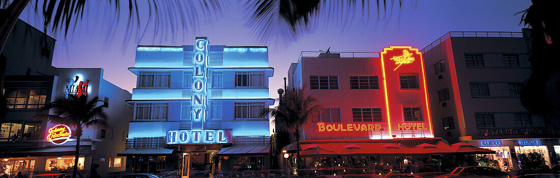 Hotels on Ocean Drive, Miami Beach Art Deco strip, Florida, USA