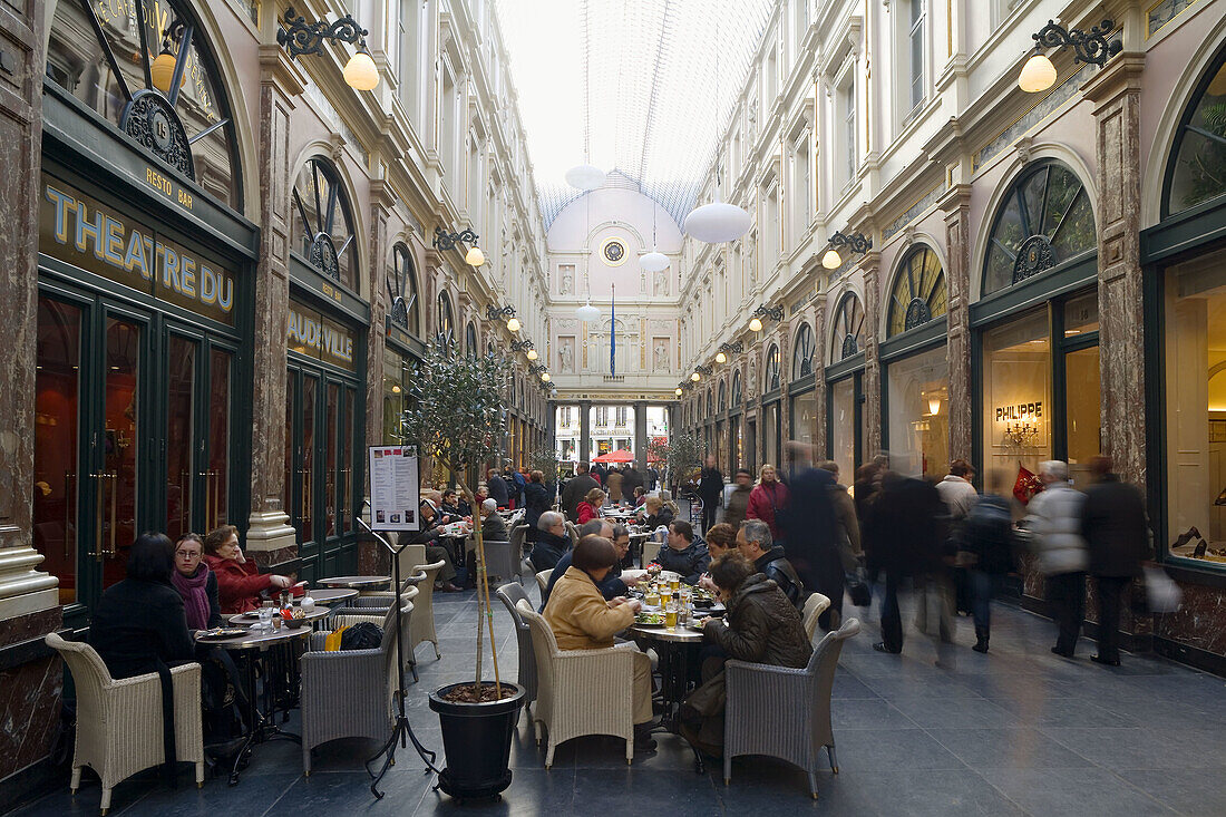 Cafe, Restaurant in gallery, Galeries Royales Saint-Hubert, Brussels. Belgium