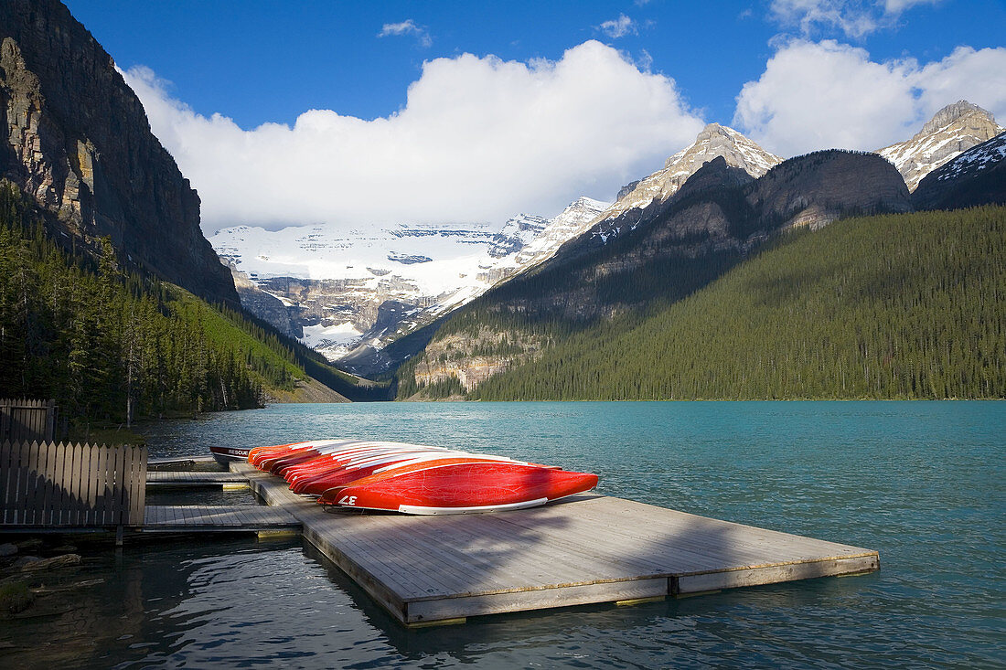 Canoes & lake, Lake Louise, Banff National Park, Alberta, Canada