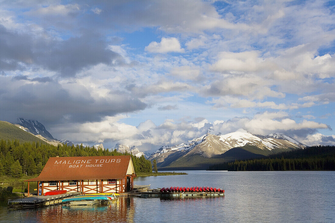 Canoes, Maligne Lake near Jasper, Jasper National Park, Alberta, Canada