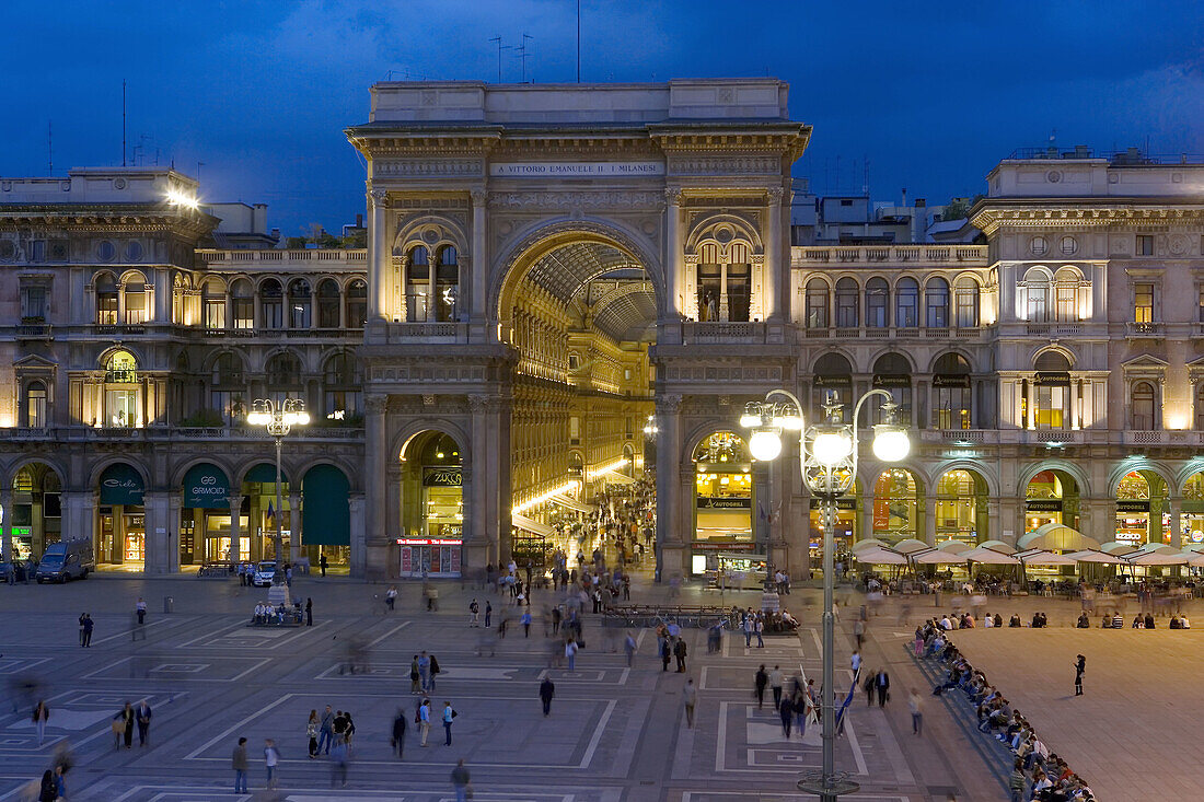 View of Piazza and entrance to Galleria Vittorio Emanuelle, Italy