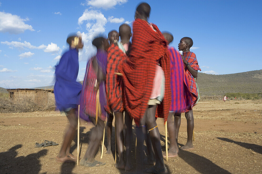 Maasai dancers. Masai Mara, Kenya, Africa