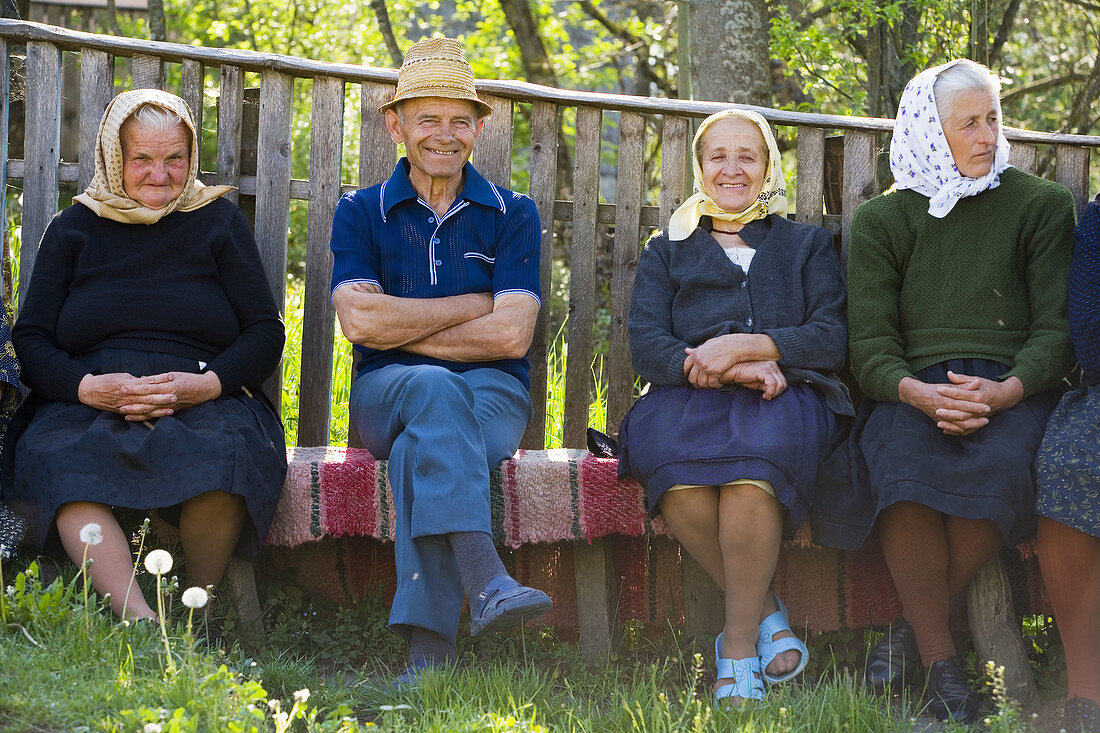 Group of elderly villagers, Maramures, Romania