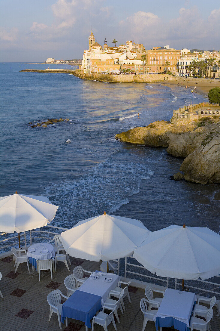 Cafe/Restaurant and beach . Sitges. Barcelona province. Spain